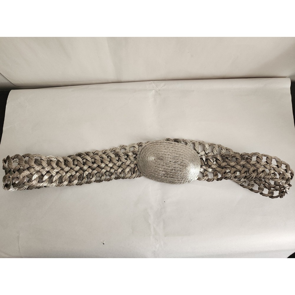 Vintage 60s 70s Handmade Greece Silver Metallic Woven Wide Statement Belt